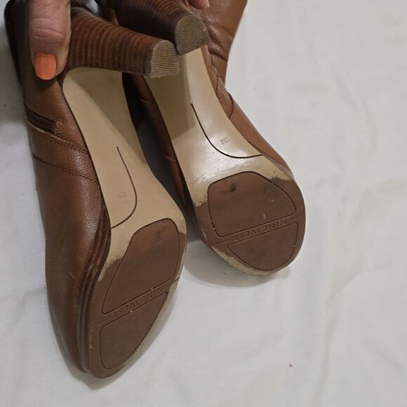 Nine West Women’s “Nopansy” Brown Leather Boots Side Zip Buckle size 8 - Picture 6 of 11